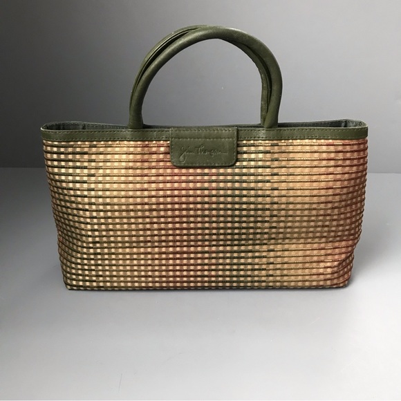 Jim Thompson Silk Leather Tonal Woven Handbag Thailand Rare Green